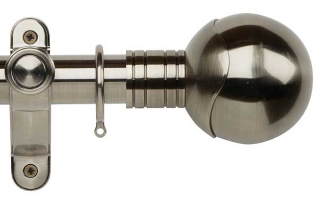 35mm Galleria Metals Brushed Silver Orb Curtain Pole 150cm