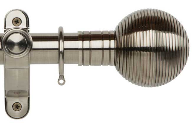 35mm Galleria Metals Brushed Silver Ribbed Ball Curtain Pole