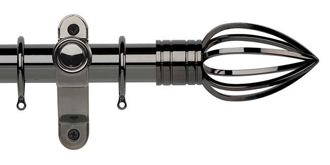 35mm Galleria Metals Black Nickel Caged Spear Curtain Pole 4